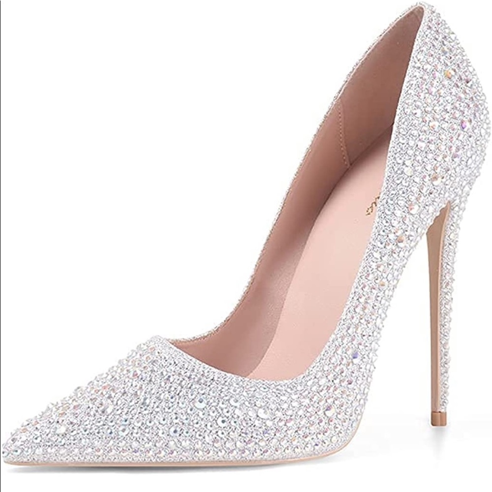 Elisabet Tang Women Pumps, Pointed Toe High Heel Glitter Rhinestone Prom Formal
